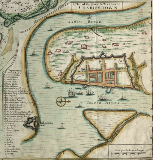 A portion of the "Crisp Map" of 1711, showing urban "Charles Town."