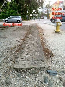 Part of the exposed brickwork at the southeast corner of King and South Battery Streets. 